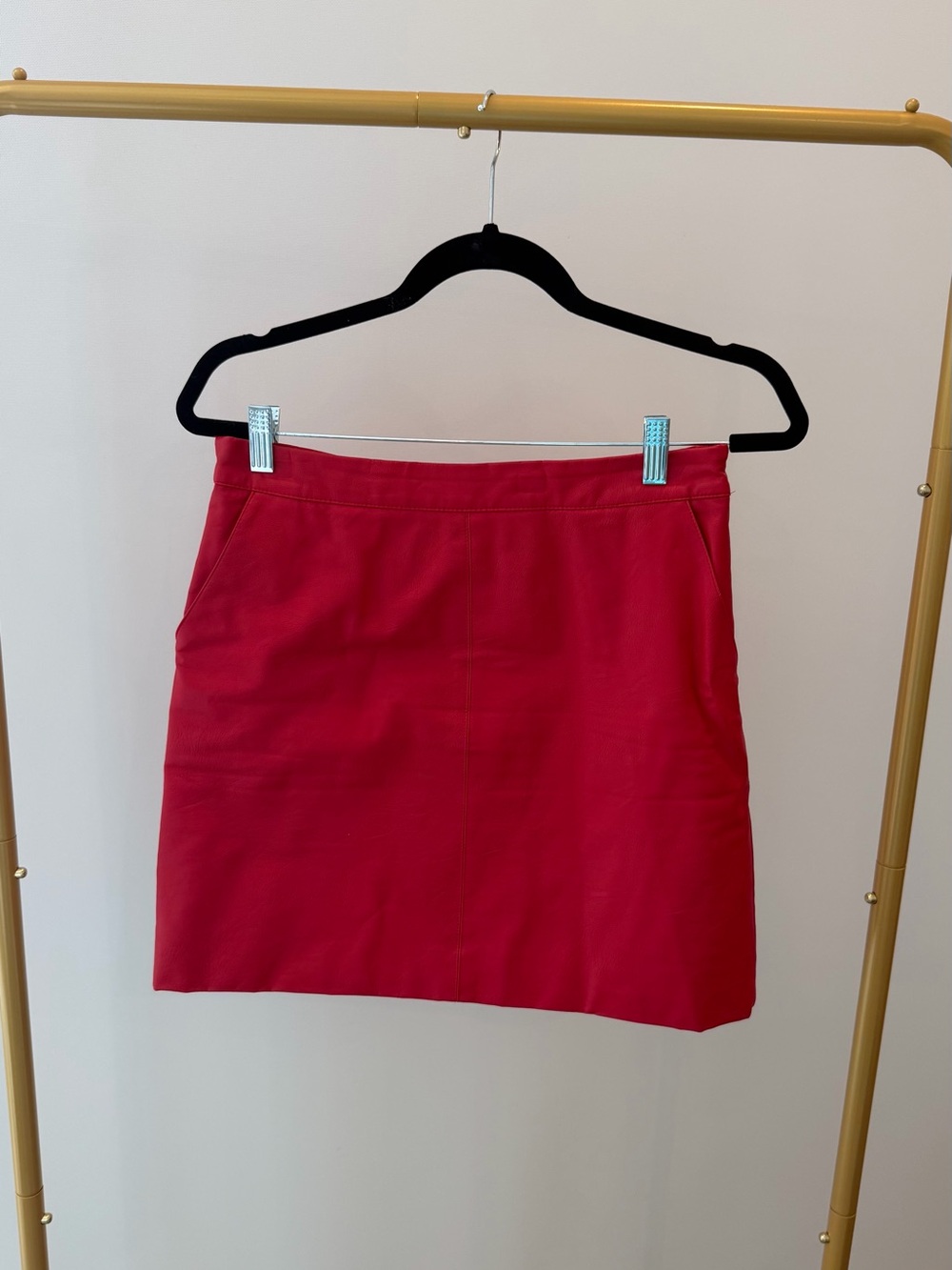 Top Shop Red Leather Mini Skirt - Classic Straight Fit
